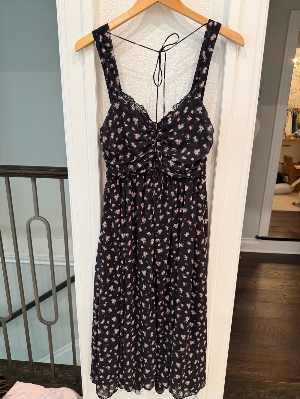 For Love & Lemons Black Pink Floral Lace Midi Dress Size M - Picture 4 of 4